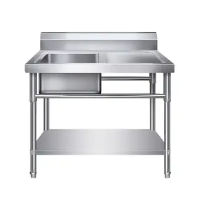 Fregadero de cocina de acero inoxidable de gran oferta con escurridor, cocina comercial, mesa de acero inoxidable con fregadero