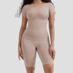 2024 Wholesale Breathable Two Piece Seamless Black <strong>Shaper</strong> Shorts Customized Logo Girdles for Women Slimming Shapewear <strong>T-shirt</strong> - Product Image 1