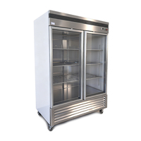 Congélateur vertical commercial à double porte vitrée grande capacité en acier inoxydable pour stockage de produits surgelés