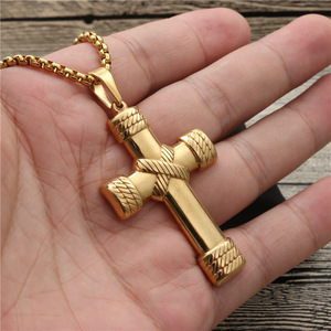 Stainless Steel <b>Cross</b> Pendant Necklace Gold 54x34mm Geometric Design Gift for Men Women Fashion Jewelry - Product Image 3