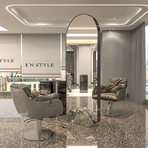 Luxury LED Floor <b>Mirror</b> Cabinet Stainless Steel Hair Beauty Salon Furniture for Bathroom Hotel Mall Supermarket for Barbers - Product Image 1