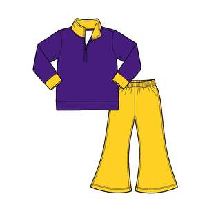Conjuntos de Otoño Personalizados de Algodón para Niñas: Top Pullover y Pantalones Acampanados, Ropa al por Mayor para Equipos de Fútbol, Ropa de Boutique, Color Leche - Product Image 5