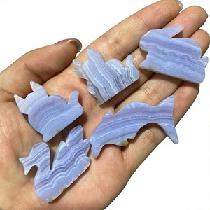 Delicate Designer IGI Certified HARI OM CREATIONS Natural Blue Lace Agate Rabbit Dolphin Carving Stones Smooth Loose Cabochon - Product Image 1