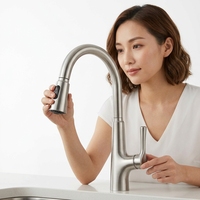 Robinet mélangeur d'évier de cuisine extractible en acier inoxydable 304 à montage sur plan avec pulvérisateur à bec en silicone et pulvérisateur magnétique à rétraction automatique