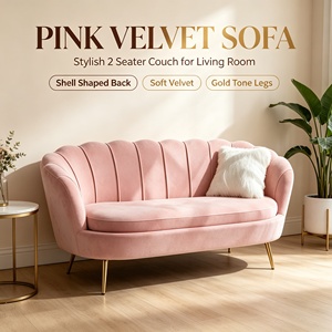 <span class=keywords><strong>Canapé</strong></span> deux <span class=keywords><strong>places</strong></span> moderne en velours, forme coquille, capitonné, avec pieds en métal doré pour salon, salon de beauté, chambre à coucher - Product Image 1