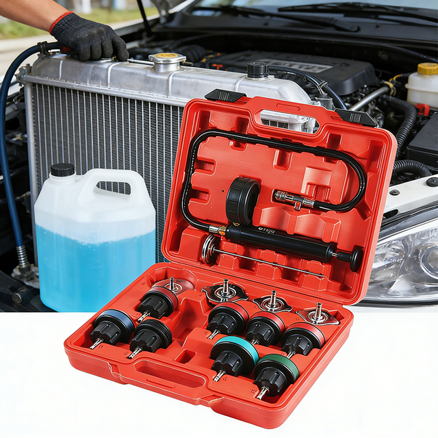 14PCS Radiator Pump Pressure Tester 0-35PSI Universal Fit for Automotive Cooling System Pressure Leak Detection Tool Kit