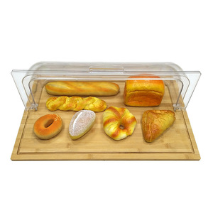 Plateau de présentation en bambou Carehome 57x37x1.2cm avec couvercle transparent pour servir le pain - Product Image 3