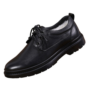 Bottes d'hiver pour hommes en cuir véritable à lacets, semelle extérieure en caoutchouc, semelle intermédiaire en EVA, doublure en fourrure, bout rond, chaussures isolantes chaudes - Product Image 4
