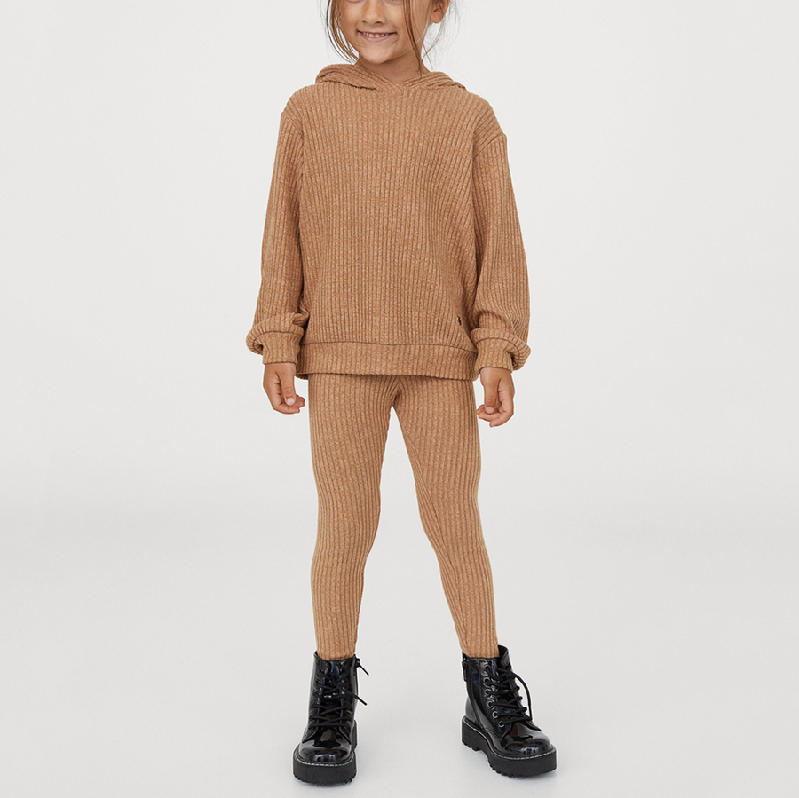 Детский Зимний новый стиль однотонные мягкие брюки в рубчик вязаный комплект