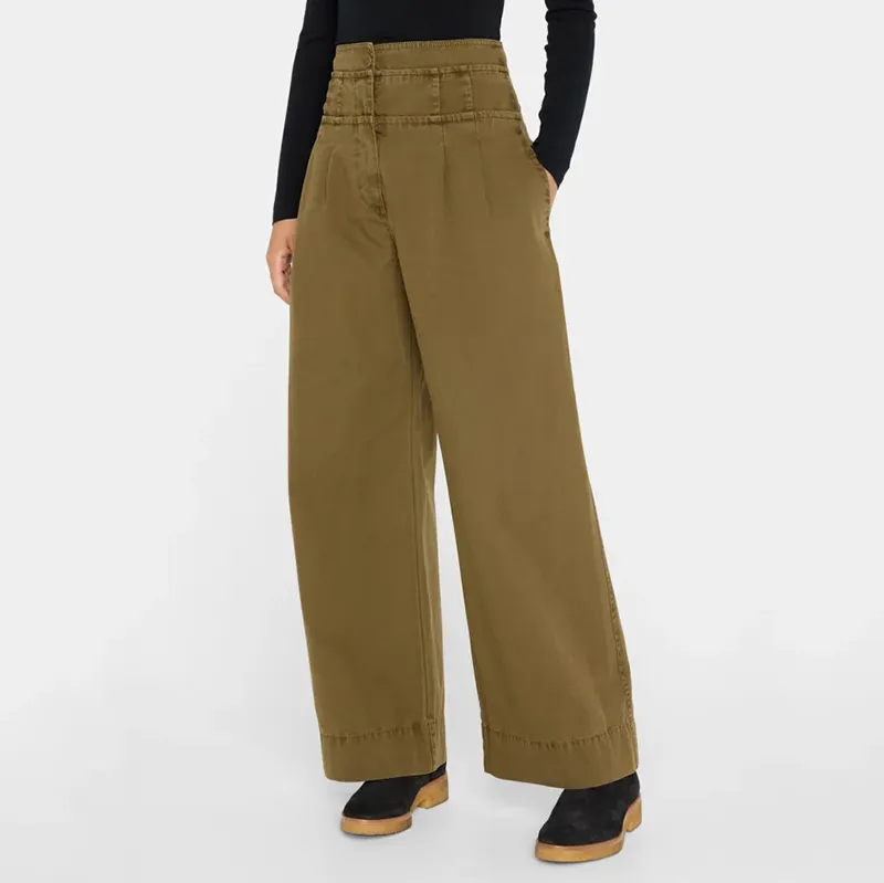Модные элегантные женские брюки с высокой талией и широкими штанинами, длинные брюки с карманами спереди и со складками по бокам