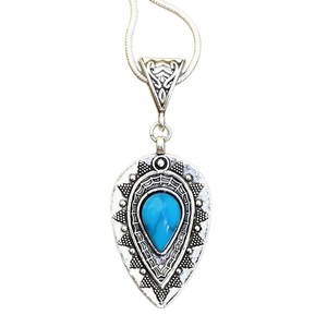 Collana Vintage con Ciondolo a Goccia Intagliato, Pietra Color Turchese, Stile Boho per Donne - Product Image 5