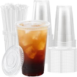 Wholesale Biodegradable Clear PET <b>Plastic</b> <b>Cups</b> with Lids Disposable for Cold <b>Drinks</b> Milkshake Iced Coffee Party - Product Image 1