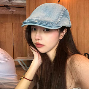 Vintage Denim Forward Hat Unisex Otoño 2024 Nuevo personaje de moda Casual Plain-made Big Head Showy Small Bailey Hat - Product Image 6