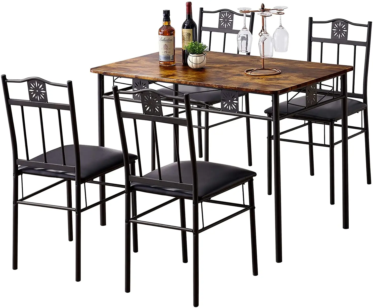 Conjunto de mesa de jantar industrial, conjunto barato de madeira industrial moderna de 4 lugares sala de jantar metal restaurante móveis mesa de jantar e cadeiras