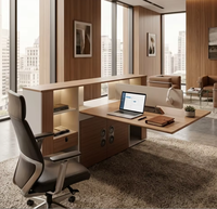Workstation Eksekutif Minimalis Modern untuk 2 Orang, Papan Partikel Kayu Solid, Ketinggian Dapat Disesuaikan, Kipas Pendingin Layar, CPU