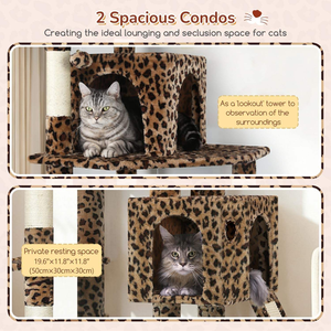 Árbol rascador <span class=keywords><strong>para</strong></span> gatos de alta resistencia de 72 pulgadas de altura con estampado de leopardo, dos casas y 3 hamacas <span class=keywords><strong>para</strong></span> gatos grandes, gimnasio de juegos - Product Image 3
