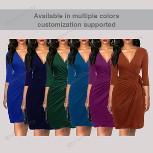 Vestido de Noche Elegante <span class=keywords><strong>para</strong></span> <span class=keywords><strong>Mujer</strong></span>, Corte Entallado, Cuello en V, Manga 3/4, Fruncido, Estilo Bodycon, Mini, Talla XL, <span class=keywords><strong>para</strong></span> <span class=keywords><strong>Eventos</strong></span> y Cócteles - Product Image 2