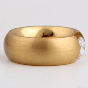 Bague géométrique en or avec zircon rond serti par tension, bijou unisexe tendance, cadeau - Product Image 2