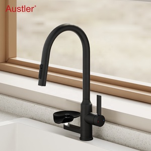 de copa de un agujero Negro mate Acero inoxidable Pulverizador extraíble Fregadero Grifo de cocina con enjuagador de vidrio - Product Image 1