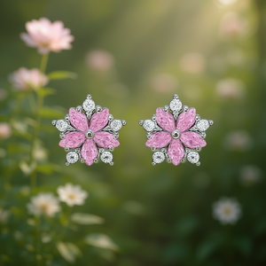 Eleganti orecchini a forma di fiore per donna, con cristalli rosa e strass, taglio marquise, in lega, gioielli da festa, stile romantico - Product Image 2