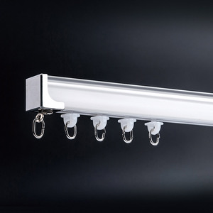 Rail de rideau rectangulaire moderne avec crochets en plastique, installation facile, design minimaliste, couleur blanche - Product Image 1