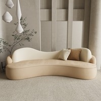 Canapé en tissu velours style crème, structure en bois massif, éponge haute densité, design en arc pour bureau, hall d'hôtel, salon de beauté, espace de repos