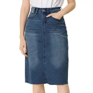 Custom Casual Summer Women s denim wash side split hem denim skirt Knit skirts for fashion denim skirt for women