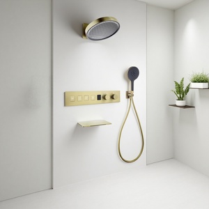 Robinet de <span class=keywords><strong>douche</strong></span> mural thermostatique dissimulé style minimaliste en or brossé, avec fonction cascade et garantie de 3 ans - Product Image 1