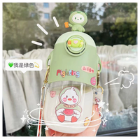 창의적인 어린이용 인형 빨대 물컵, 새지 않는 기능, 대용량, 투명한 디자인, 귀여운 만화 플라스틱
