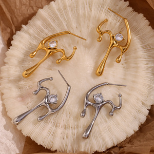 Pendientes de Zirconia <span class=keywords><strong>AAA</strong></span> para Mujer, Diseño Geométrico con Forma de Líquido Fundido, Acero Inoxidable Resistente al Agua, Chapado en Oro de 18K, Estilo Retro - Product Image 2