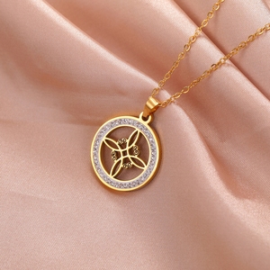 Collar con Nudo de Brujería de <span class=keywords><strong>Skyrim</strong></span>, Collar con Colgante Redondo de Circonita Transparente de Acero Inoxidable, Amuleto, Joyería Wicca, Regalo de Cumpleaños - Product Image 1