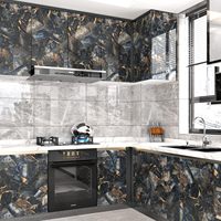 ORON Autocollant mural en marbre, papier peint adhésif, autocollant mural bleu or, papiers peints muraux, panneau mural intérieur pour la décoration de la maison