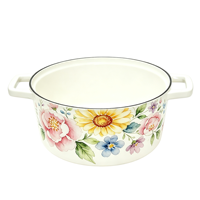 Panci Enamel Premium Grade 20cm Motif Daisy, Panci Besi Cor Enamel untuk Merebus, Menggoreng, Memanggang Roti, Dekorasi Meja Elegan