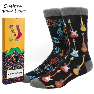 Fashion Novelty Cartoon Trend Mid Tube Men Colorful Cotton AB Guitar Musical Notation Socks Unisex