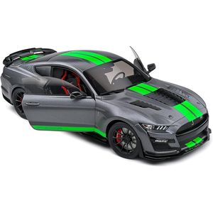 โมเดลรถจำลองทำจากคาร์บอนสีเทา GT500 2020ฟอร์ด Shelby Mustang 1/18ลายทางสีเขียวนีออน