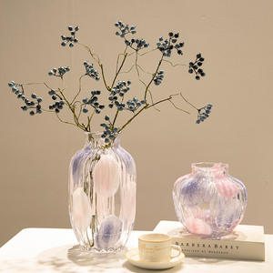 Большая роскошная скандинавская ваза ручной работы из стекла с розово-сине-фиолетовым принтом в горошек и полоску, декоративное украшение для стола в прибрежном стиле - Product Image 3