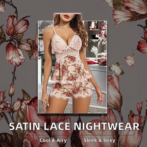 Camisola de Satén con Encaje para Mujer, Lencería Sexy, Pijama Corto con Cierre de Cordón, Transpirable para Uso en el Hogar - Product Image 2