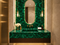 Dalles polies en malachite verte naturelle, pierre semi-précieuse, coupées sur mesure pour panneaux, comptoirs de bar, bureaux d'accueil et dessus de console
