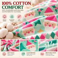 Drap-housse de berceau 100 % coton pour Noël, rose et vert menthe, imprimé Père Noël, doux et respirant, pour chambre de bébé