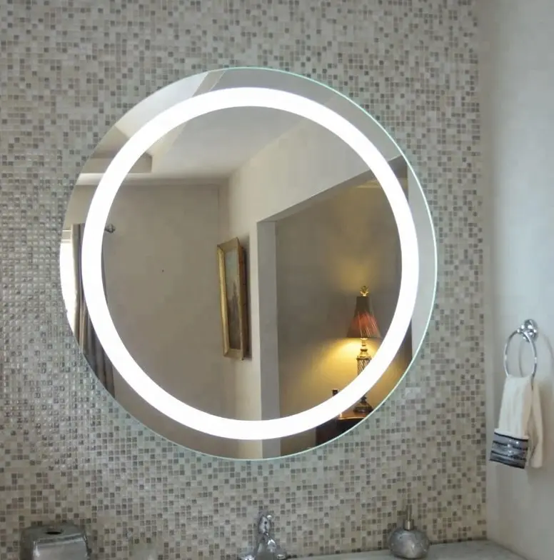Круглое светодиодное зеркало для ванной, умное зеркало для макияжа и туалетного столика, 60 см, с подсветкой и противотуманным светодиодным светом