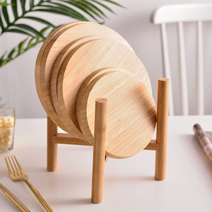 Bamboo Coaster <b>Set</b> <b>Square</b> And Round Natural Wood Heat Insulating Placemat For Kitchen Table Use - Product Image 2