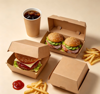 Boîte d'emballage alimentaire en carton ondulé jetable de haute qualité, fermeture magnétique UV, matériaux recyclés, résistante à l'humidité, pour hamburgers