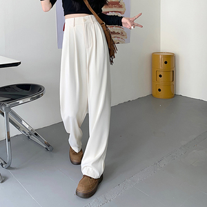 <span class=keywords><strong>Pantaloni</strong></span> Lunghi Plissettati da Ufficio Primaverili e Autunnali a Vita Alta e Gamba Larga per Donna con Bottone Singolo - Product Image 3