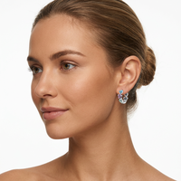 Anting-anting hoop klip EK312 S925 Sterling Silver Enamel Bunga Warna-warni, Anting-anting Hoop Niche, Perhiasan Delikat