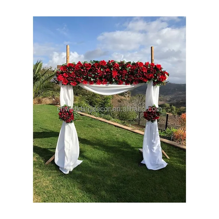 Table Flower Runner Red Rose Artificial Flower Panel With Green Grass Wedding Backdrop Centerpieces