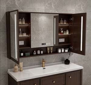 Meuble de salle de bain flottant de luxe sur mesure, style australien, avec dessus en marbre, double vasque, miroir anti-buée intelligent, projet hôtel 5 étoiles - Product Image 3