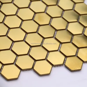 3D Printed Inkjet Stainless Steels Mosaic Tiles Luxury Decoration Personalised Blue Hexagonal Metal Mosaic Tiles