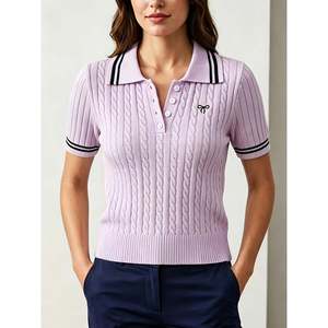 Suéter Polo de Punto Trenzado Azul Claro Talla S Ropa Casual para Mujer - Product Image 4