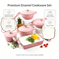 Ensemble de 11 pièces de batterie de cuisine antiadhésive (7 casseroles), homologué FDA LFGB, avec logo couleur personnalisé, pour usage avec batterie de cuisine, en fonte émaillée