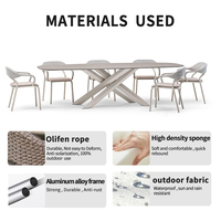 Ensemble de mobilier de patio extérieur en aluminium avec chaises en corde et table de repas en pierre frittée pour villa, jardin, hôtel et complexes hôteliers